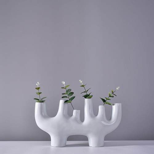 黑装白镀银多创意陶瓷NJG花器现代简约家居装饰柜玄关插孔花软摆