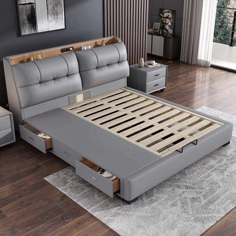 床现代简约轻奢主卧大床人双床多功床能储物皮艺床PRS床软包婚床