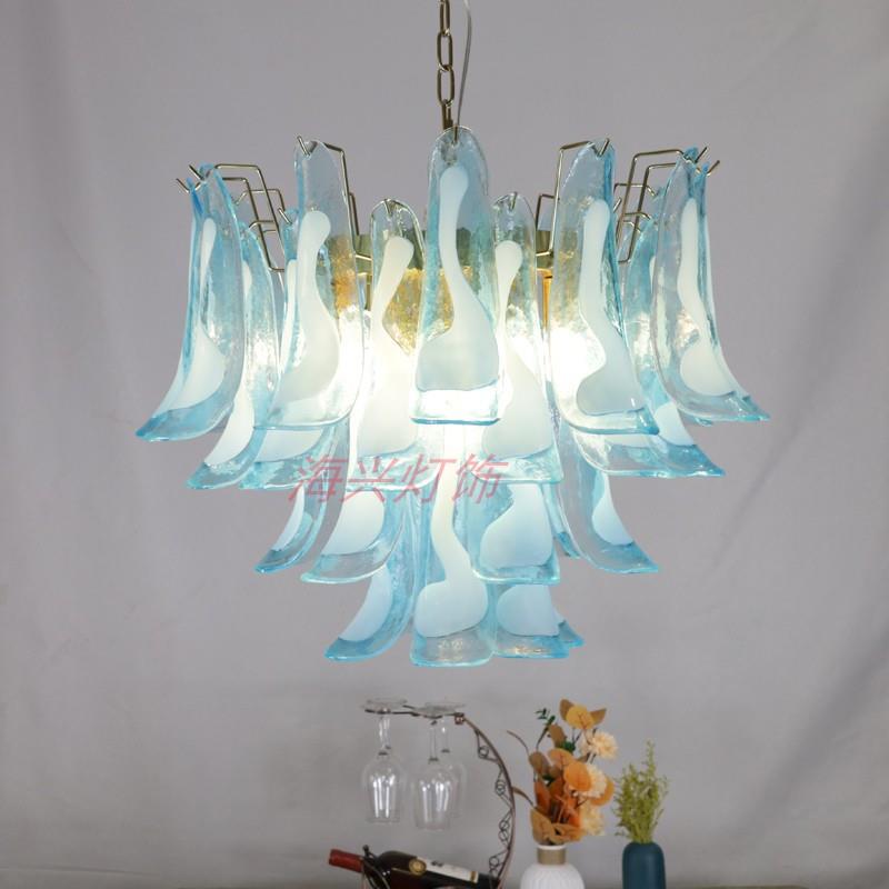轻奢客厅吊灯孔雀蓝创意设计师法式新款艺术主灯花朵餐厅卧室吊灯