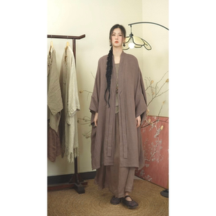 纪小倩【青溪】亚麻垂感系带开衫大袍子