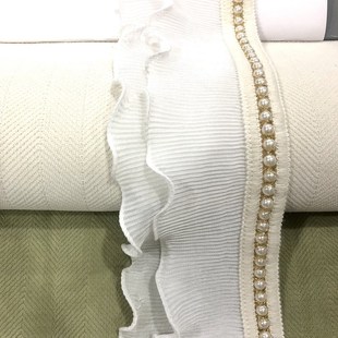 法式浪漫蕾丝窗帘侧拼接装饰雪纺双层木耳边 水溶树叶珍珠百褶10c