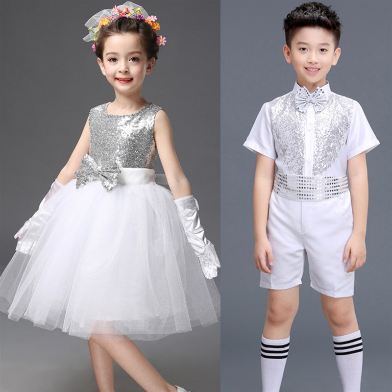 六一儿童演出公主裙男女童白色蓬蓬纱裙幼儿园舞蹈大合唱表演服装