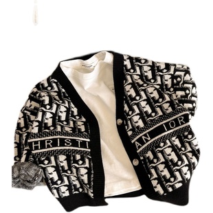 儿童开衫毛衣春秋季黑色2023新款男童薄款针织衫外套女孩秋装打底