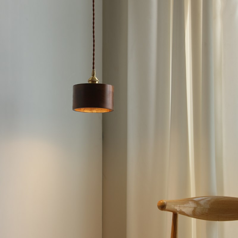 烁阳2024新款复古吊灯北欧黑胡桃木民宿卧室床头吧台岛台饭厅小灯