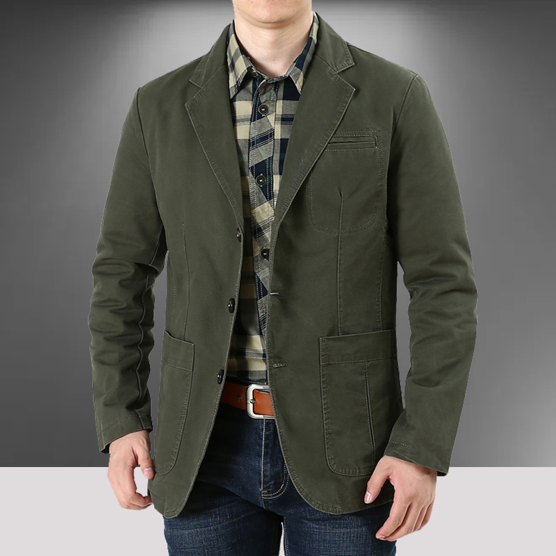休闲西装外套男士便西服春秋季简约单西上衣复古纯棉商务工装夹克