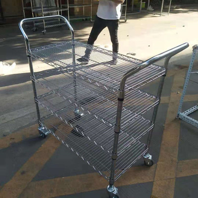 防静电带轮子扶手移动货架深圳镀铬不锈钢家用储藏室置物架手推车
