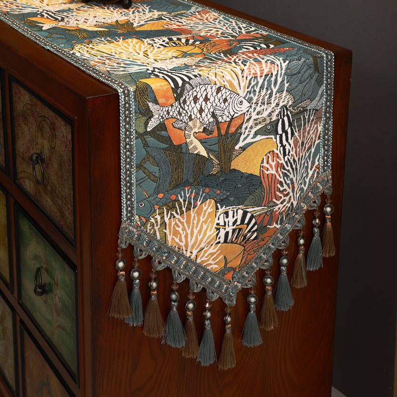 美式桌旗高档奢华餐桌电视柜茶台布艺长条斗柜盖布巾欧式茶几旗布