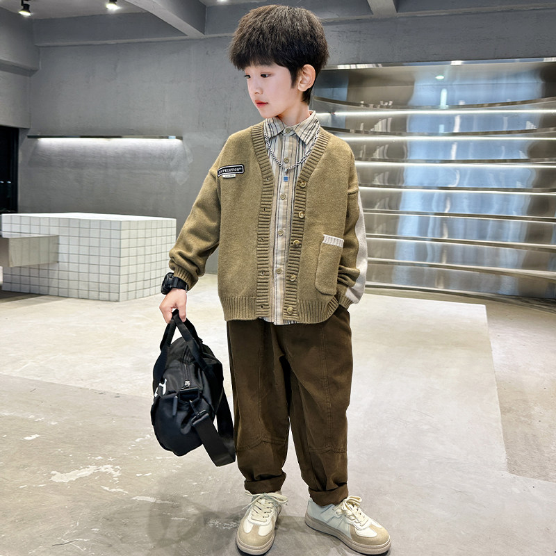 男童洋气套装休闲春秋装新款2023儿童三件套男孩童装春季中大童潮