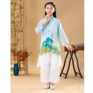 儿童汉服新中式国学服上春山古风书童古装孔子说唐装诗朗诵演出服