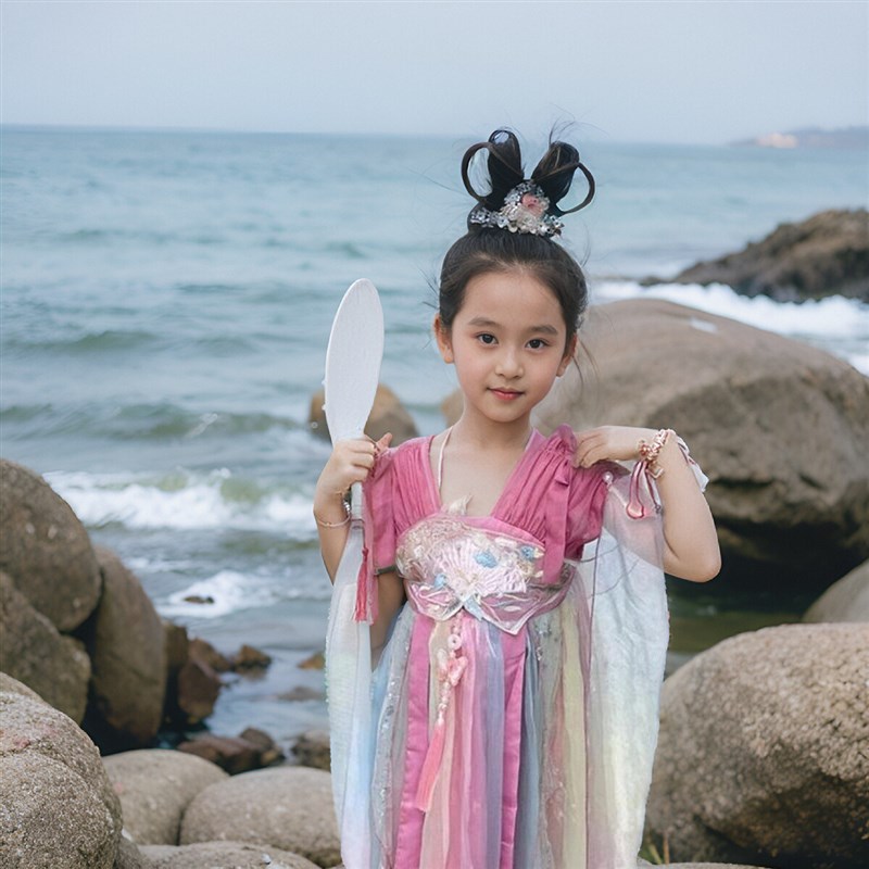 樱粉女童汉服国风女款儿童连衣裙夏季短袖古风公主裙周岁女宝礼服