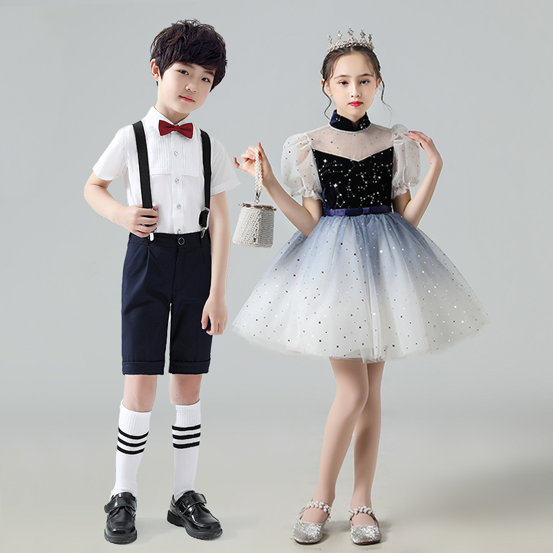 六一儿童演出服礼服男童主持人合唱朗诵女童舞蹈服蓬蓬裙表演服装