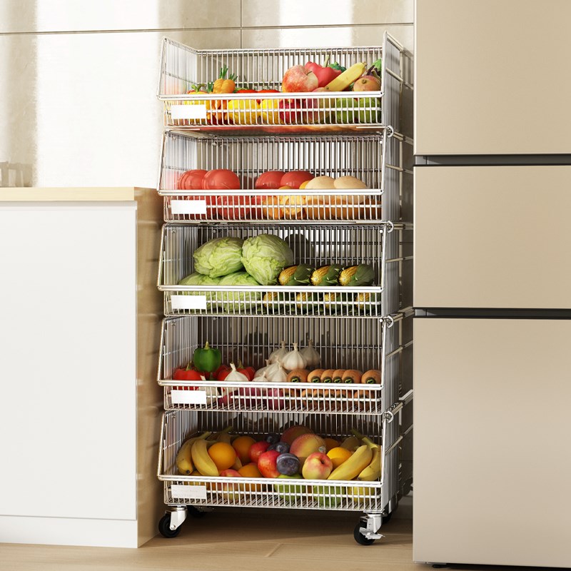 厨房菜篮子置物架多层落地可移动放水果蔬菜收纳家用多功能小推车