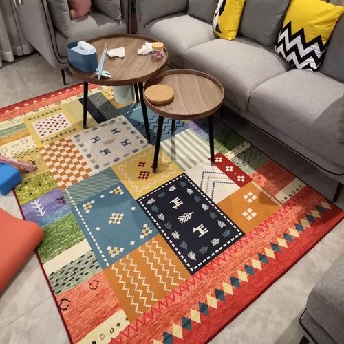 拼花格子轻奢客厅沙发地毯茶几毯卧室波西米亚可擦免洗防滑地垫