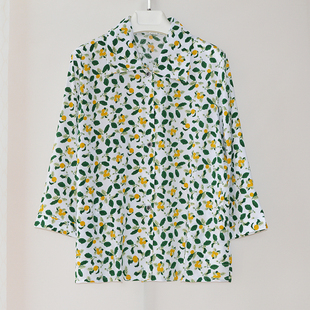 宽松翻领扣子开襟衣服老太太绵绸衬衫 中老年人棉绸衬衫 女夏奶奶装