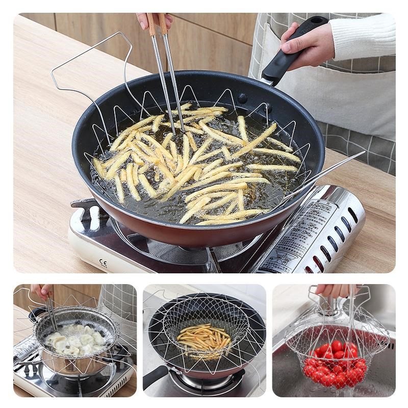 304油炸网篮炸篮不锈钢折叠家用厨房沥油漏网过滤网筛油炸神器网