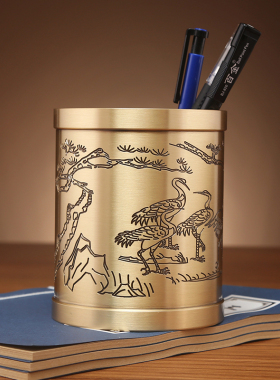 纯铜五牛笔筒摆件中式家居办公室书桌面装饰品摆设送教师礼品