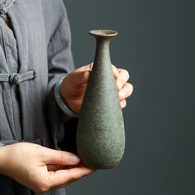景德镇陶瓷小花瓶插花新中式禅意摆件复古客厅茶室榻榻米日式花器