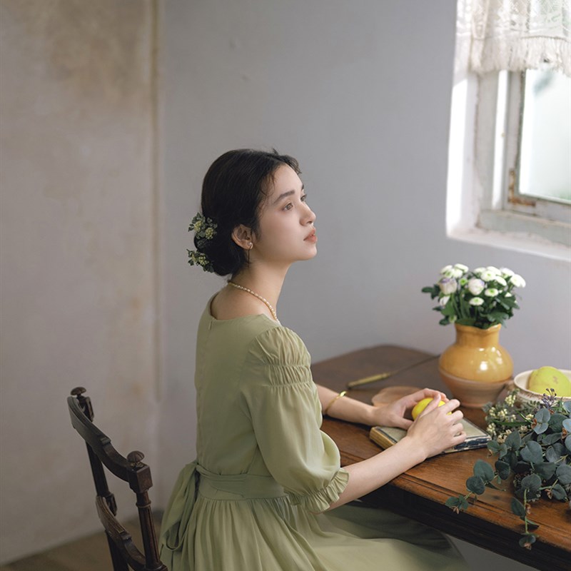 拾光裁缝 仲夏物语 古典法式优雅少女茶歇温柔蕾丝木耳边连衣裙