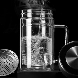带手柄双层玻璃杯办公水杯男女士泡茶喝水杯子单层家用把手耐高温