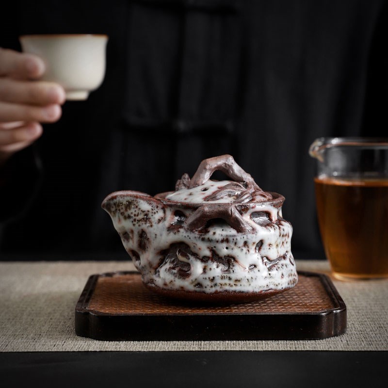 志野茶壶单壶粗陶复古柴烧手抓壶盖碗茶杯竹节宝瓶泡茶壶不烫手