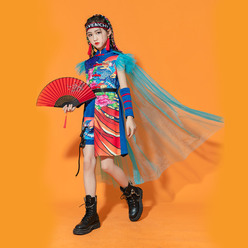 六一儿童国潮演出服模特走秀纱裙女童爵士舞古筝中国风男童表演服