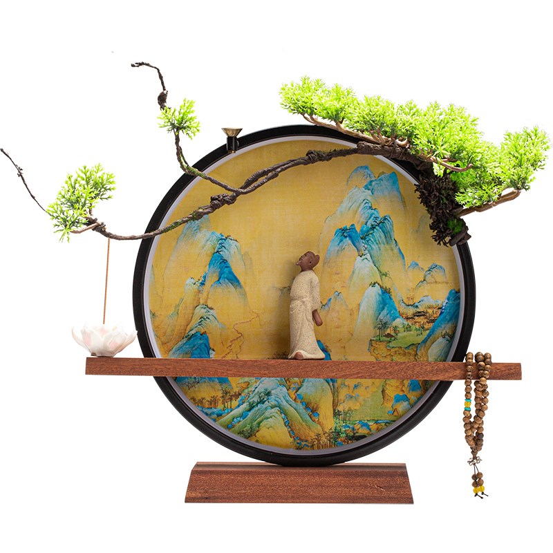 禅意李白陶瓷雕像古代人物 USB灯圈创意博古架茶室工艺品装饰摆件