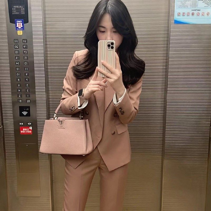 春秋新款干枯玫瑰色职业西装两件套装高级感女装西服九分裤小个子
