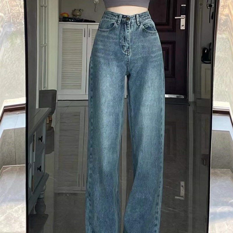 胖妹妹梨形显瘦裤子秋大码复古高腰宽松毛边破洞直筒阔腿牛仔裤女,女装/女士精品,牛仔裤,淘宝优惠券,粉丝福利购,淘宝优惠卷