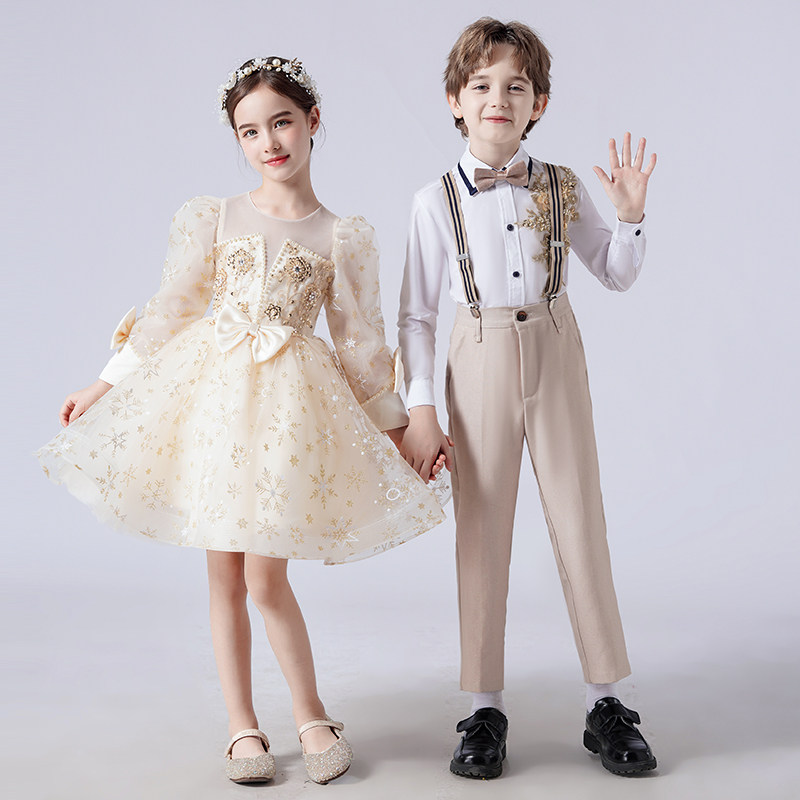 儿童合唱演出服元旦小学生表演服装女童礼服公主裙男童大合唱套装