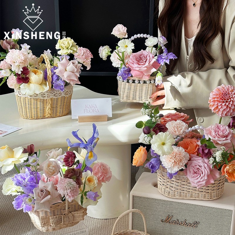 芯苼 与山野花边手提花篮鲜花花束插花盒diy手工花艺礼盒包装材料