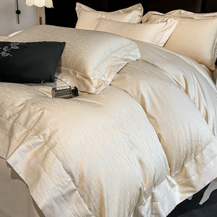 ROWHOLLY全棉提花轻奢可机洗四件套柔软亲肤纯棉床上用品棉被套