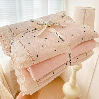 2025爆款云感木棉皱皱双层纱全棉花边四件套a类少女花边床单4件套