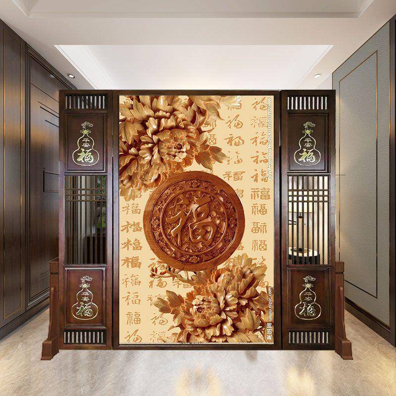 新中式客厅进门入户简约木雕遮挡屏风隔断玄关实木大厅双面卫生间
