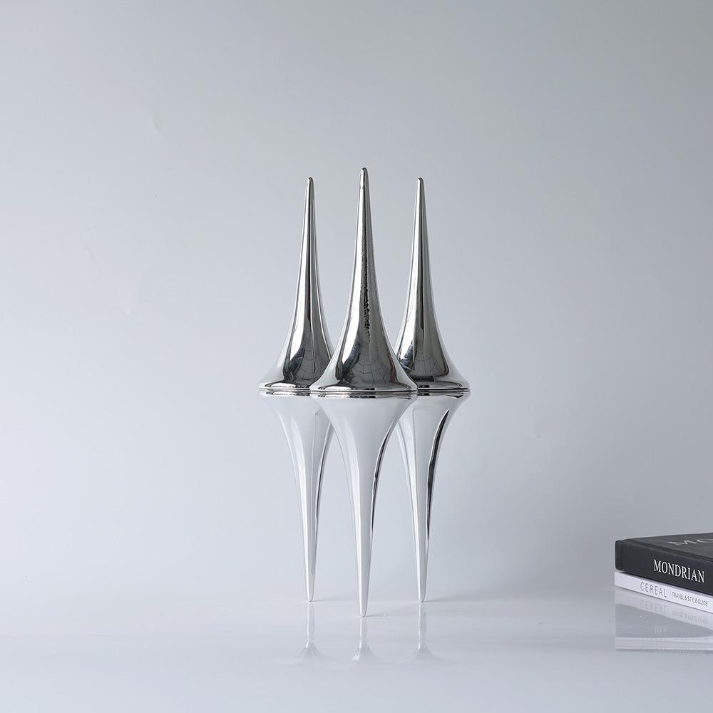 抽象艺术倒影锥体金属雕塑摆件样板间售楼处大堂洽谈区创意装饰品