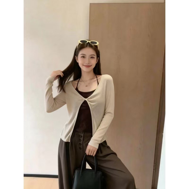 已出货天丝螺纹+260克人棉开衫内搭挂脖吊带套装女