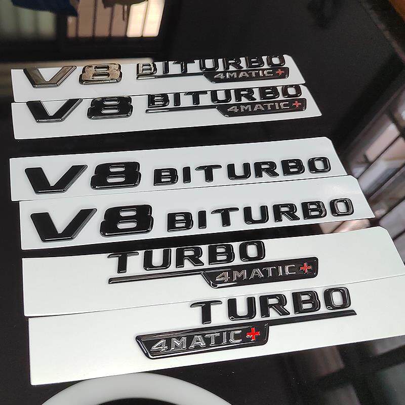 适用奔驰原厂黑色V8 biturbo 4matic+车标63四驱车贴宾士Benz侧标