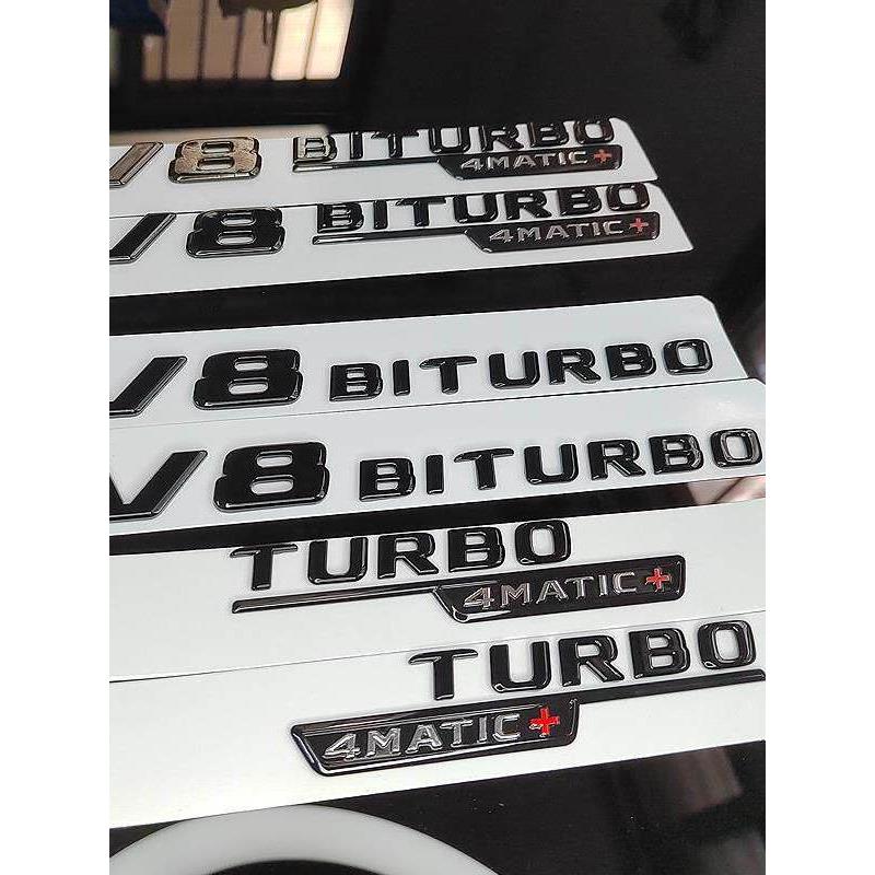 适用奔驰原厂黑色V8 biturbo 4matic+车标63四驱车贴宾士Benz侧标