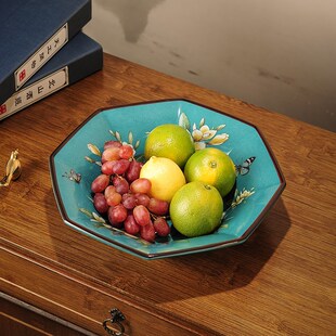 中式陶瓷果盘客厅装饰摆件大容量新年装零食盘子茶几糖果盘瓜子盘