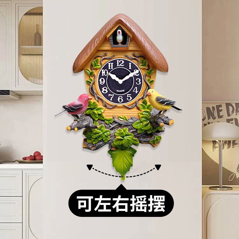 欧式布谷鸟挂钟客厅静音钟表儿童房男女孩创意时钟咕咕鸟报时摆钟
