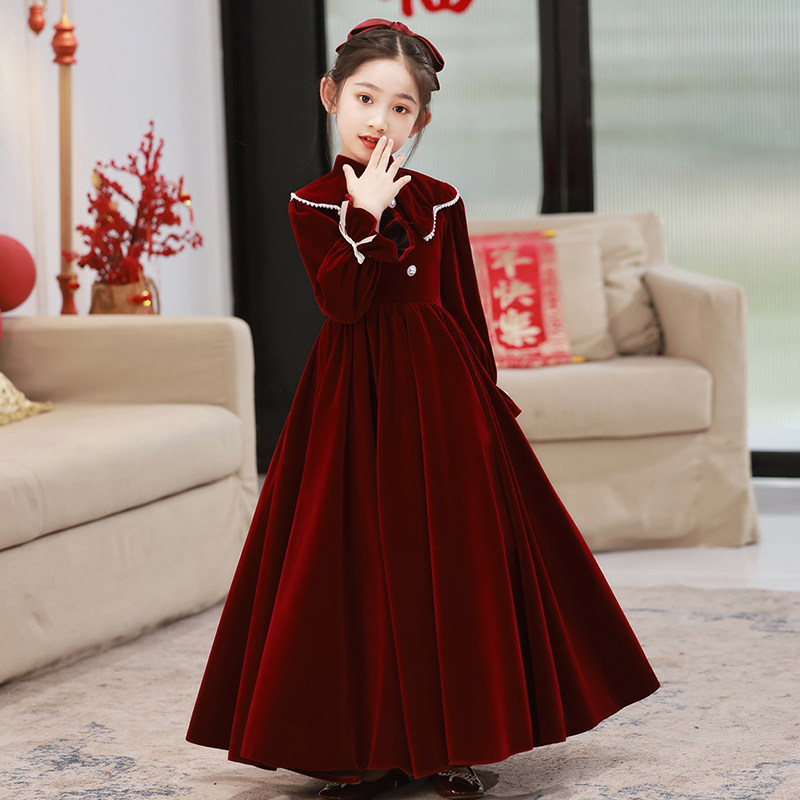 花童婚礼小女孩礼服秋冬女童钢琴演奏高端公主裙儿童主持人演出服