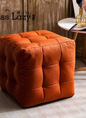懒小姐四方沙发凳客厅卧室阳台床头尾换鞋小墩子橙色轻奢脚踏凳子