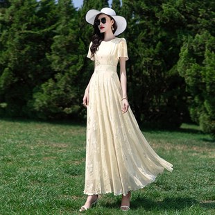 长款连衣裙女2024夏季修身显瘦到脚踝高级感大摆海边度假沙滩长裙