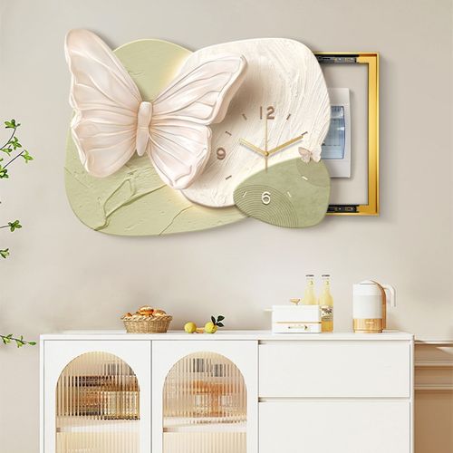 蝴蝶电表箱装饰画带钟表石来运转开关盖面板画弱电配电箱遮挡挂画