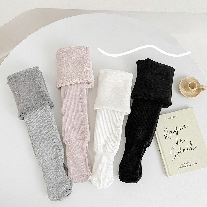 贝肽斯女童打底裤秋冬款儿童连裤袜宝宝连体袜白色连脚加绒加厚S