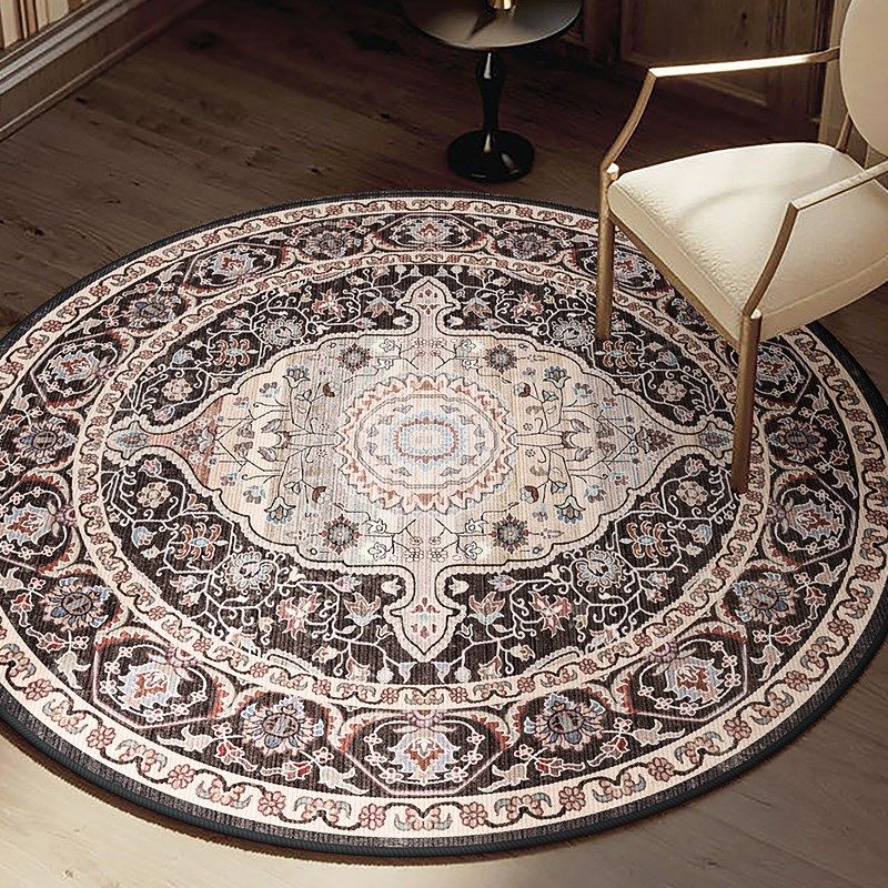 法式宫廷侘寂风黑色床边圆形地毯梳妆台衣帽间地垫客厅沙发圆地毯