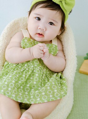 儿童摄影服装夏天绿色清新女孩吊带裙宝宝百天照周岁照拍照服装