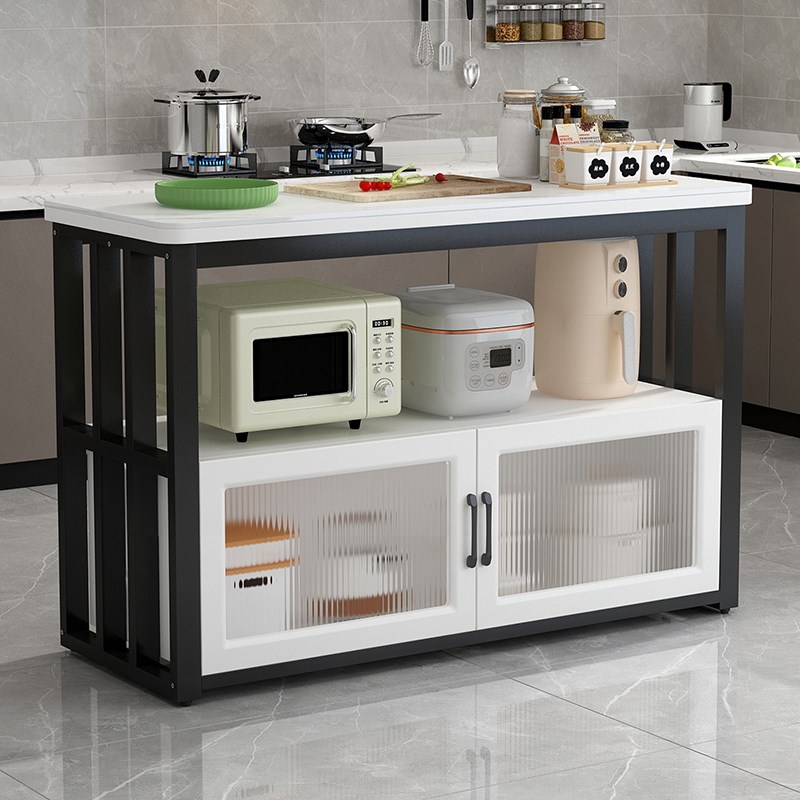 厨房置物柜岩板切菜台桌落地多层厨房岛台多功能收纳架玻璃门橱柜