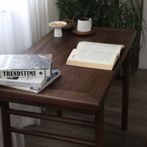 墨兰新中式北美黑胡桃木学习桌简约写字台实木电脑桌办公桌书桌