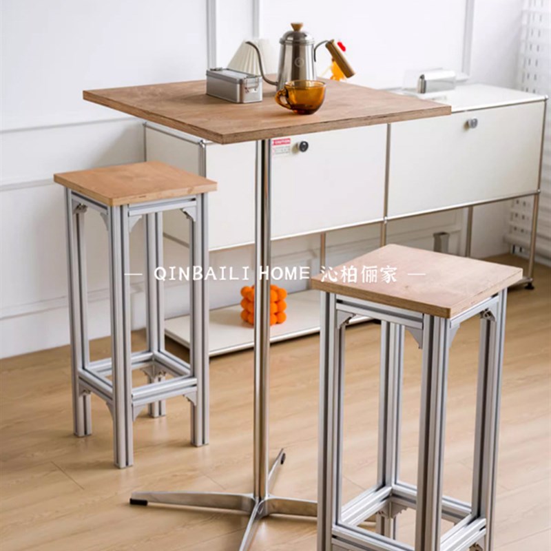 北欧海洋板高脚凳咖啡厅铝型材凳子酒吧吧台椅网红休闲吧高脚椅子