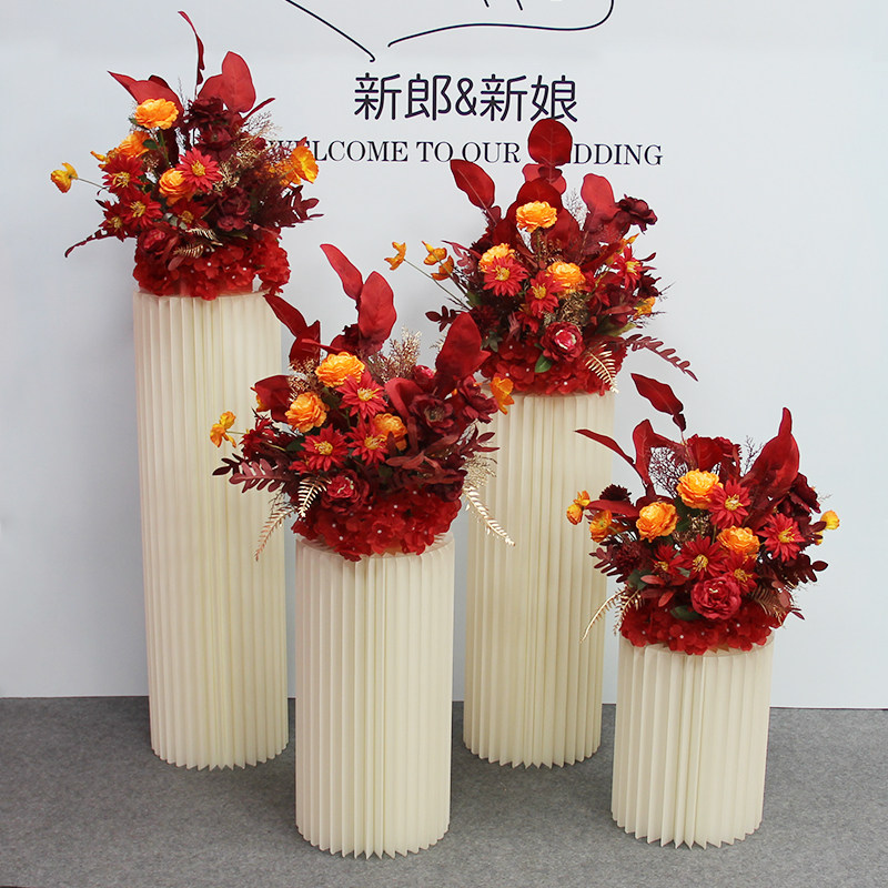 婚庆道具甜品台假花立柱摆放花球花柱酒店婚礼布置橱窗装饰摆件